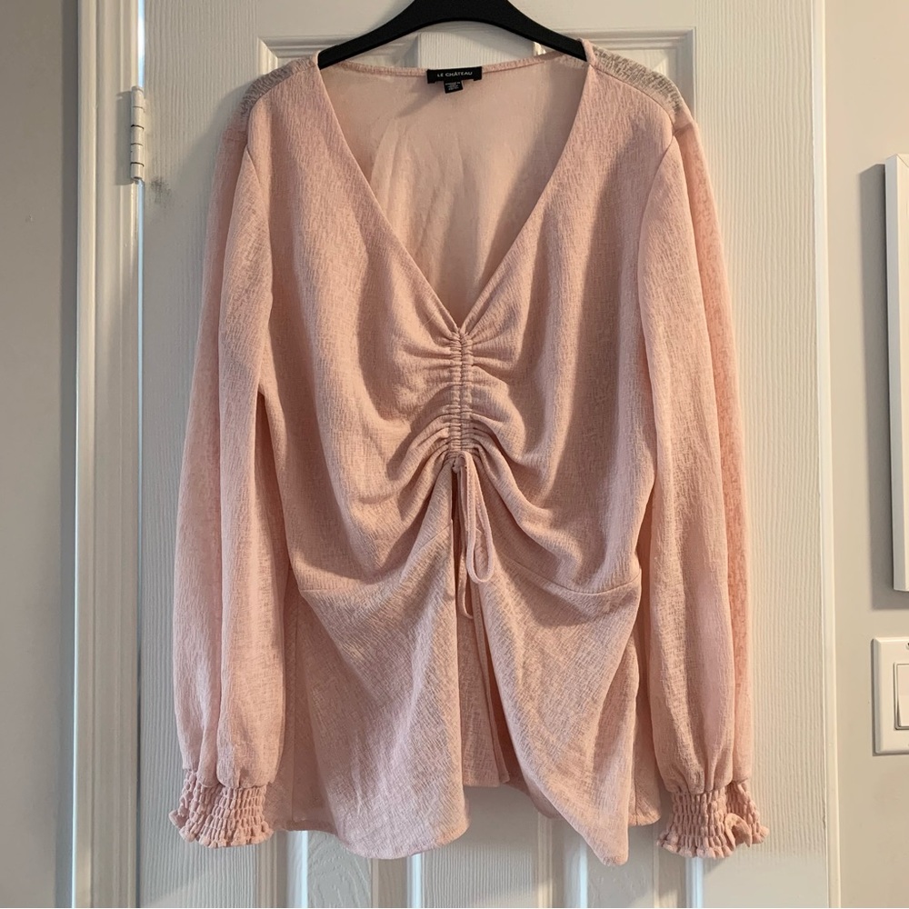 Le Chateau Pink Rouched Long Sleeve Top - Picture 2 of 9
